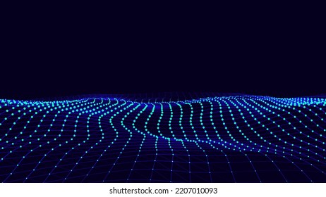 Vector digital technology wave. Dark cyberspace with colorful motion dots and lines. Futuristic digital background. Big data analytics.