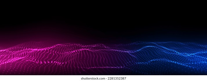 Vector digital technology wave. Dark cyberspace with colorful motion dots. Futuristic digital background. Big data analytics.