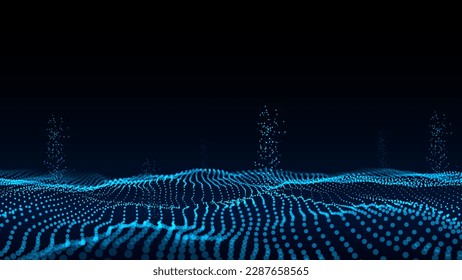 Vector digital technology wave. Dark cyberspace with colorful motion dots. Futuristic digital background. Big data analytics.