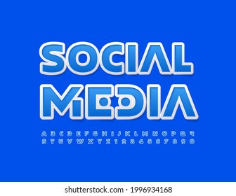 Vector digital template Social Media. Blue modern Font. Techno Alphabet Letters and Numbers set