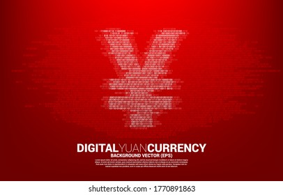 Vector digital yuan currency money icon from binary zero and one code. Concept for china digital currency economy and financial network connection.