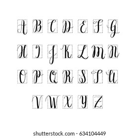 Vector digitally drawn calligraphy alphabet. Hand lettering imitation