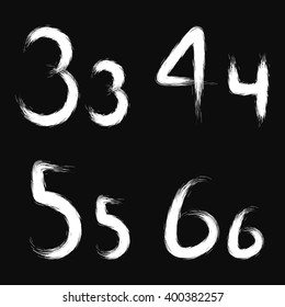 Vector digits 3, 4, 5 and 6 in a painting brush style.