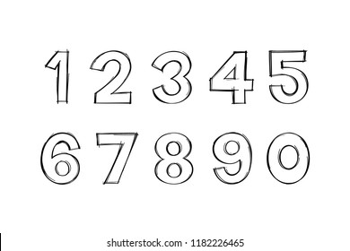 Vector of Digits in Hand drawn doodle style. Doodle numbers.