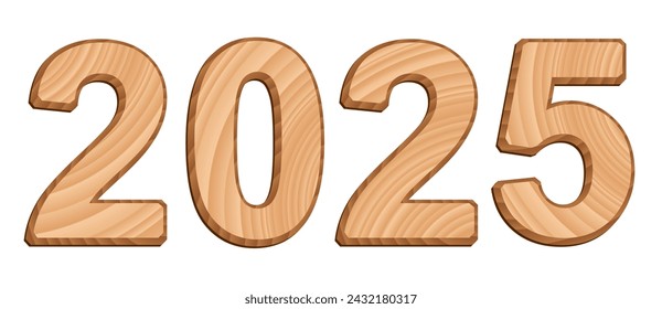 Vector digits isolated on white background. Set of three-dimensional numerals with texture of wood