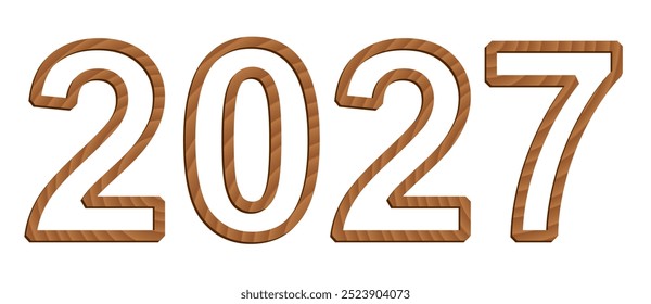 Vector digits isolated on white background. Set of three-dimensional numerals with texture of wood