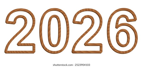 Vector digits isolated on white background. Set of three-dimensional numerals with texture of wood