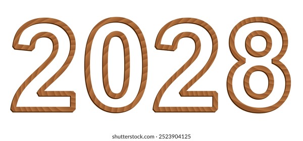 Vector digits isolated on white background. Set of three-dimensional numerals with texture of wood