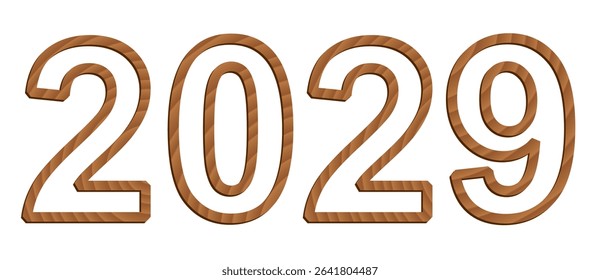 Vector digits isolated on white background. Set of three-dimensional numerals with texture of wood
