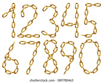 Vector digits made from golden chain, isolated on white