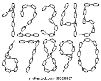 Vector digits made from metal chain, isolated on white 

