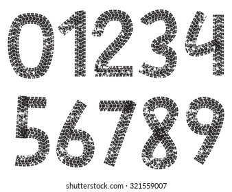 Vector Digits Made From Motorcycle Tire Tracks, Isolated On White