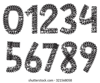 Vector digits made from tank and tractor tracks, isolated on white