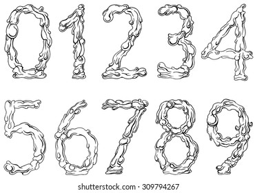 Vector digits of water - isolated line drawing