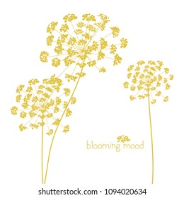 Vector dill and slogan on white background. Drawing in the style of boho. Can be used for fabric, wallpaper, print for textile clothes in fashion luxury design.
