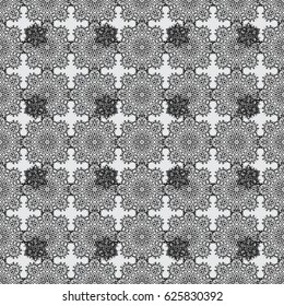 Vector dim textile print. Floral tiles. Seamless pattern oriental ornament. Dim pattern on gray background with dim elements. Islamic design.