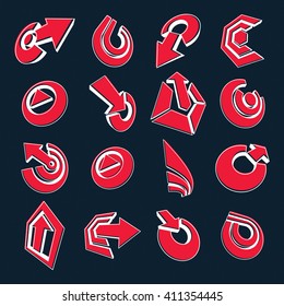 Colección de símbolos gráficos corporativos y de negocio dimensional vectorial. Conjunto de flechas rojas y diferentes elementos de diseño simples.