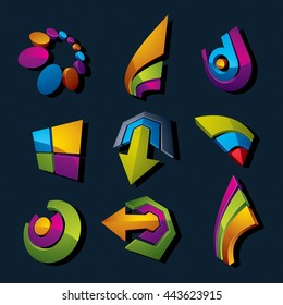 Vector dimensional business and corporate graphic symbols collection. Set of arrows and different simple design elements.