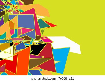 Vector dimensional colorful wireframe object, demolished low poly shape with fractures, wreckage. lines mesh digital technology element broken into pieces. Abstract colorful connected lines and dots. 