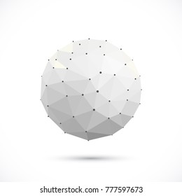 Vector dimensional white polygonal sphere with shadow isolated on white background. Vector illustration for your graphic design.