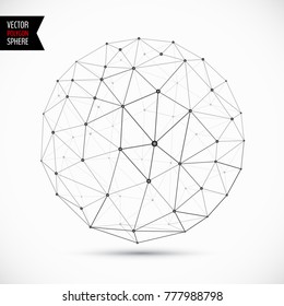 Vector dimensional white polygonal sphere with shadow isolated on white background. Vector illustration for your graphic design.