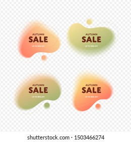 Vector dinamic liquid autumn color sale tag template set. Abstract shape on season discount flyer layout on transparent background. Design special offer illustration for poster, leaflet, voucher, card