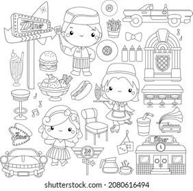 a vector of a diner in black and white colours