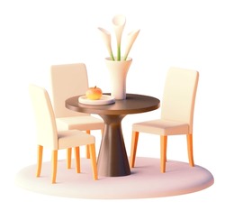 Vector Dining Table With Chairs Illustration. Modern Furniture. Round Dining Table And Seats