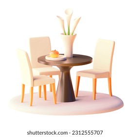 Vector dining table with chairs illustration. Modern furniture. Round dining table and seats