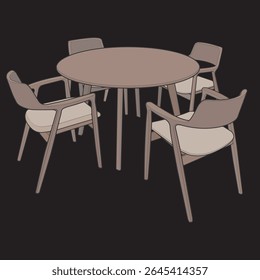 Vector Dining Table with Chairs – Modern Wooden Furniture Illustration for Interior Design and Home Decor Projects