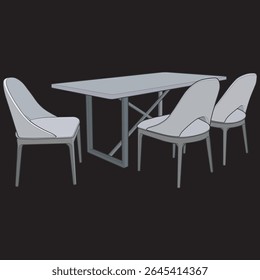 Vector Dining Table with Chairs – Modern Wooden Furniture Illustration for Interior Design and Home Decor Projects