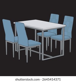 Vector Dining Table with Chairs – Modern Wooden Furniture Illustration for Interior Design and Home Decor Projects
