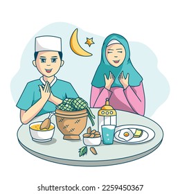 Vektor-Abendessen mit Familie am Rmadan-Tag, Ramadan Kareem