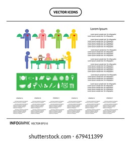 vector dinner food and drink info graphic icons