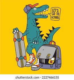 vector of dino back to school, animal, with skateboard, vector design, cute dino for t shirt etc