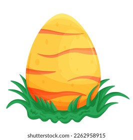 Vector dino egg in grass in cartoon style in yellow color