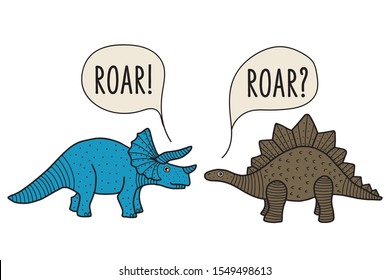 Vector dino placement print. Simple cute doodle talking dinosaur hand drawn graphic. Great for invitation, tshirt print, sticker, decor, kids fashion.