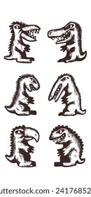 Vector of Dino Silhouettes . Jurassic art. Vintage Sketches. 