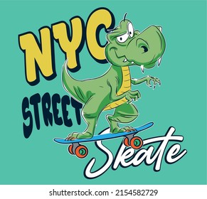 vector dino skate cartoon mascot illustration for print