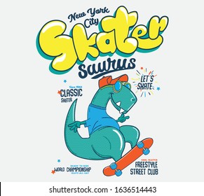 vector dino skater illustration for t shirt print