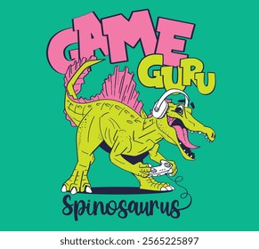 vector dino video gamer illustration for t shirt prints