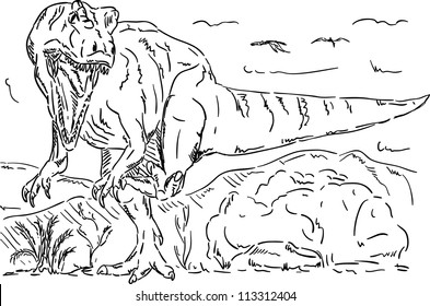 vector - dinosaur attacking, prehistoric nature , isolated on background