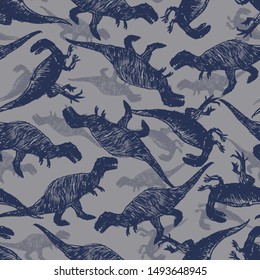 Vector dinosaur bigger meat eaters sketch repeat pattern. Perfect for textile, giftwrap and wallpaper.