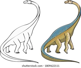 vector dinosaur Brachiosaurus. contour for coloring. and a colored dinosaur for children's design.