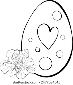 Vector dinosaur egg with flower. Jurassic, prehistoric animal. Black silhouette for circuit