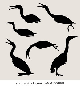 Vector dinosaur Hesperornis silhouette set