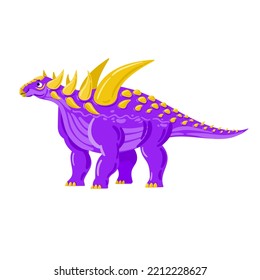 Vector dinosaur illustration. Cute purple dinosaur with spikes and horns. Illustration for kids. 