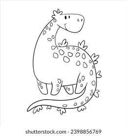 Vector dinosaur with long neck. Coloring books for children. Colorful hand drawn dinosaur in cartoon style. Cute cartoon animal