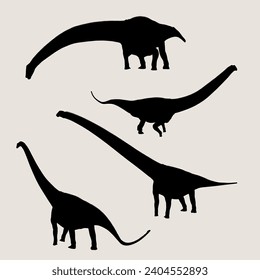Vector dinosaur Mamenchisaurus silhouette set