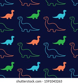 Vector dinosaur outline and silhouette seamless pattern background. Perfect for fabric, scrapbooking, wallpaper projects.